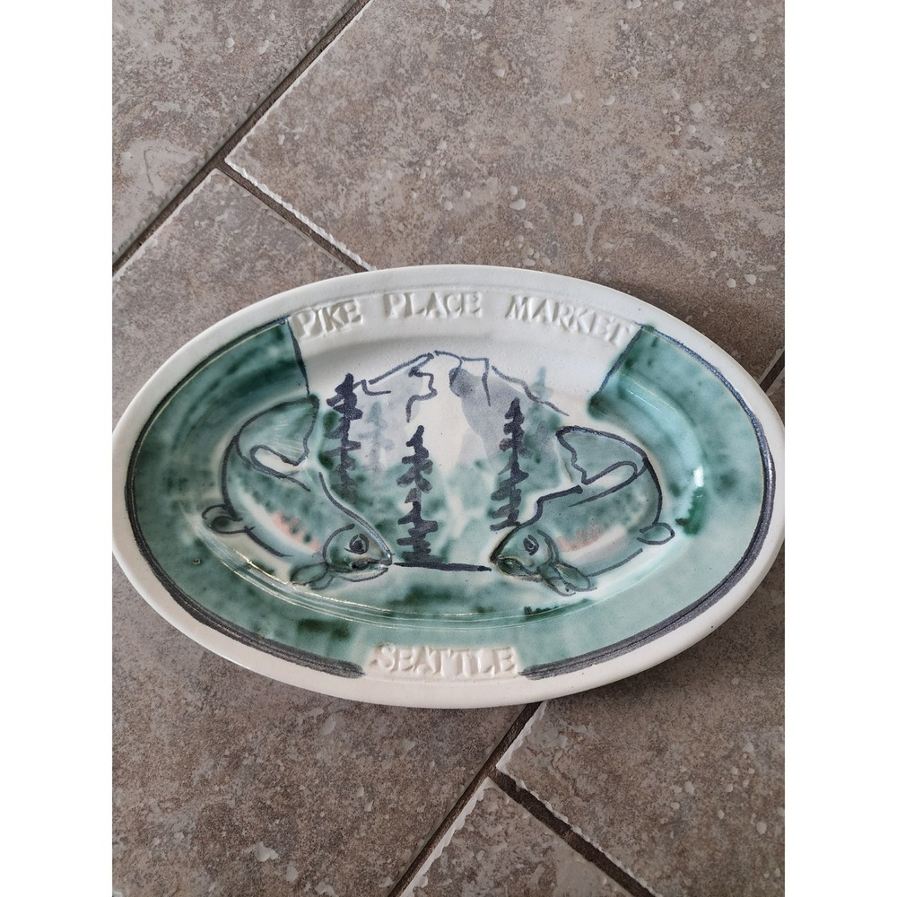 Seattle Pike Place Market Pottery Platter Salmon Mountain Ceramic Serving Dish